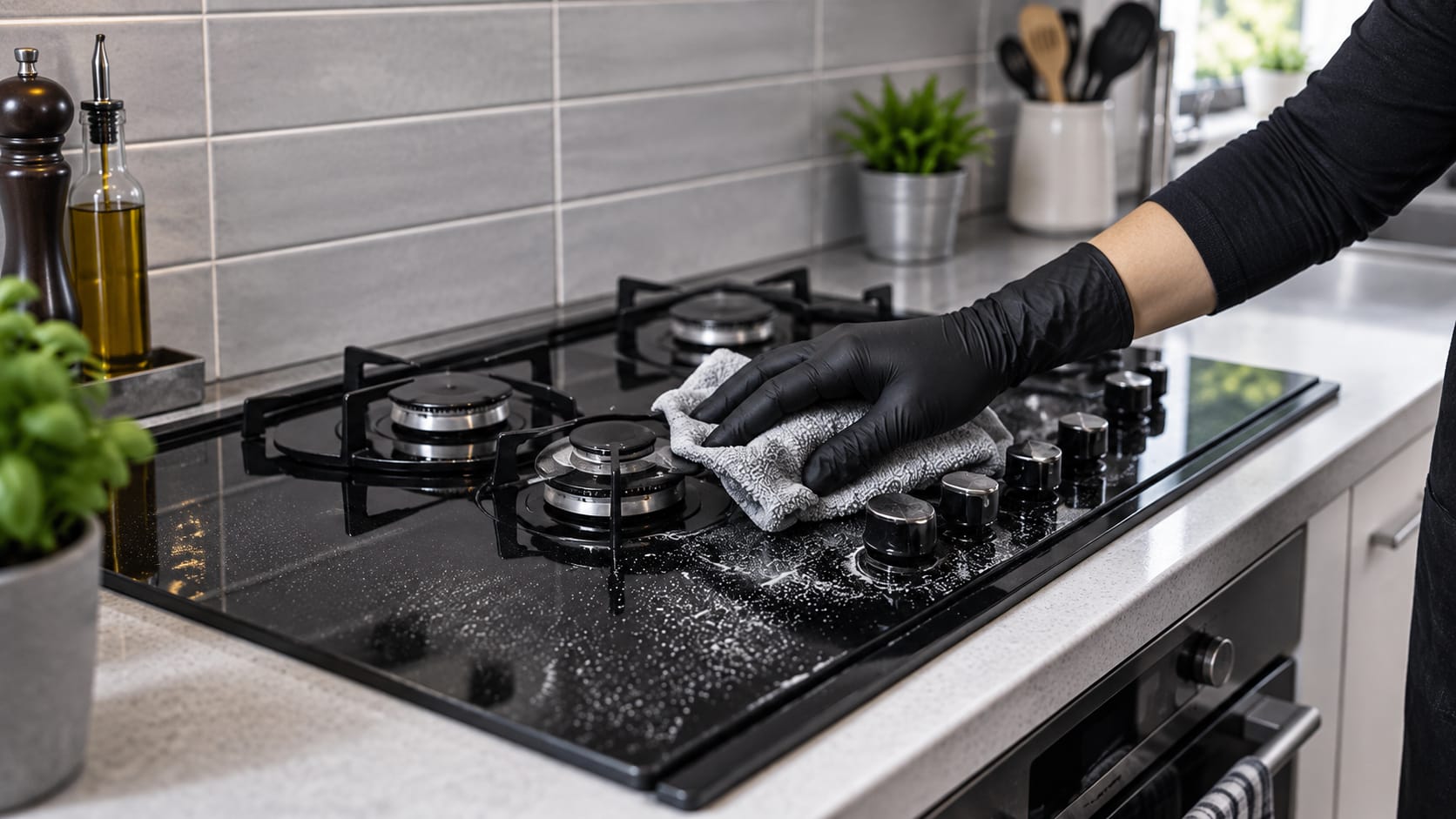 A Toughmuck cleaner wiping down a hob
